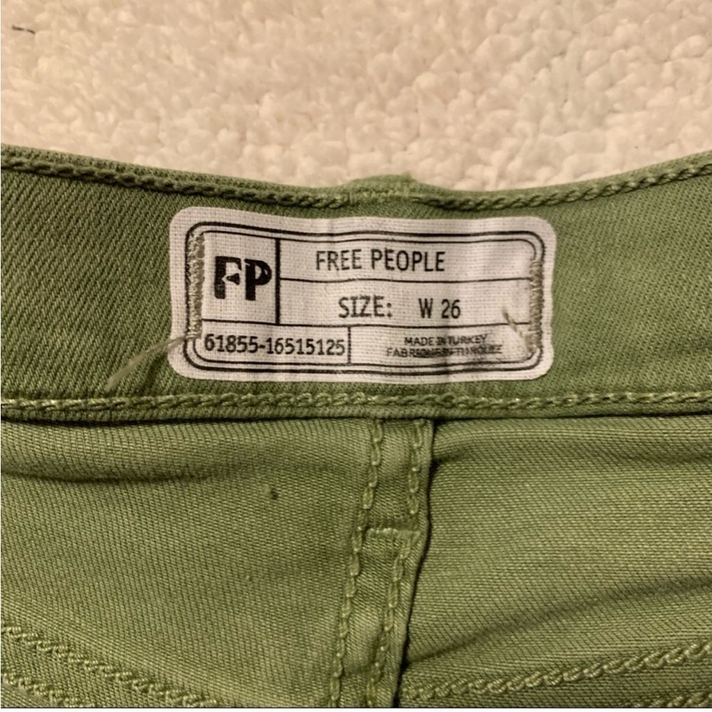 Free People High Rise Busted Olive Green Distressed Skinny Jeans - Picture 12 of 15